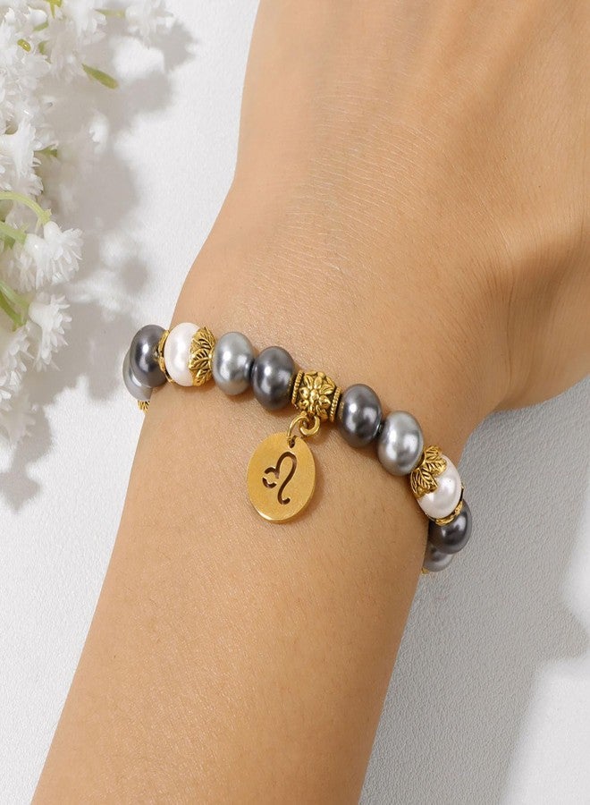 GLMOCM Zodiac Signs Spirit Bracelet Zodiac Bracelet for Women Men Adjustable 12 Constellation Bracelet White and Grey Pearl Beaded Stretch Bracelet Constellation Charm Bracelet Birthday Jewelry Gifts (Pisces) - Image 2